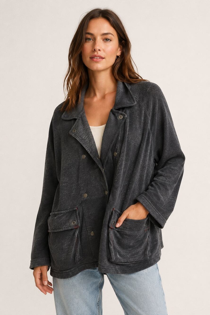 Free People Slouchy Anorak Jacket Gray Charcoal Oversized Snap Front XS